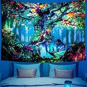 Blacklight Tapestry UV Reactive Tree of Life Tapestry Wall Hanging, Fantasy Forest Tapestries with Fairy Tales Tapestry Posters Trippy Mushroom Tapestry for bedroom Glow in The Dark (51.2 in x 59.1 in)