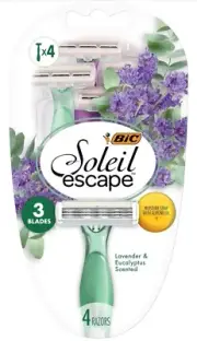 4PK Bic Soleil Escape 3 Blade Razors with Lavender and Eucalyptus Scented