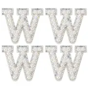 4 Pcs White Pearl Letter Patches Rhinestone Alphabet Cloth Patches Iron on, W