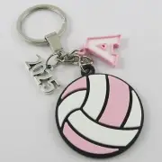 Personalised 2025 Netball Charm Keychain Pink and White Sport Gift Pick Initial