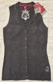 GOLFINO Women's Golf Merino Wool Knit Gray Argyle Vest Size 34 S (6) NWT