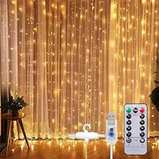 Curtian String Lights, HWZX 300 LED Window Curtain String Light with Remote Control Timer for Christmas Wedding Party Home Garden Bedroom Outdoor Indoor Decoration (Warm White)