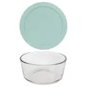 Pyrex (1) 7201 4 Cup Glass Bowl & (1) 7201-PC Muddy Aqua Lid