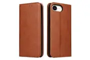 For iPhone 16e Case Leather Flip Wallet Folio Cover Stand Brown