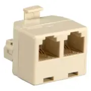 RJ11 6P4C Telephone Phone Line 1 Male to 2 Female T Modular Adapter Ivory