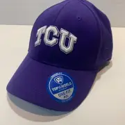 NWT TOP OF THE WORLD TCU HORNED FROGS STRETCH MEMORY ONE-FIT M/L HAT CAP