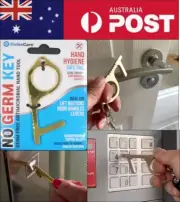 GERM FREE NO TOUCH ANTIMICROBIAL COPPER ALLOY KEY Door Opener Button Pusher GOLD