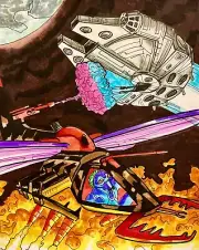 Micronauts Hornetroid vs. Millennium Falcon Original Comic Fan Art Star Wars