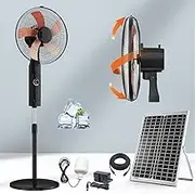 16 Inch Solar Fan Quiet Pedestal Fan Oscillating Fan Solar Powered Standing Fan Solar Panel Cordless Floor Fan For Bedroom, Home, Office And Warehouse, Factory, Outdoor Use