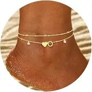 [ZNBOH] Gold Silver Ankle Bracelets for Women 14k Gold Plated Initial Anklets for Women Waterproof Non Tarnish Dainty Layered CZ Letter A-Z Heart Charm Anklet Set Summer Beach Foot Chain Jewelry Gift