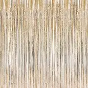 2 Pcs 3.2ft x 8.2ft Champagne Gold Metallic Tinsel Foil Fringe Curtains Photo Booth Backdrop for Baby Shower Birthday Wedding Holiday Celebration Bachelorette Party Decorations