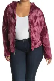 BAEA Women's Tie Dye Full Zip Hooded Sweatshirt In Tie Dye Plum Size L NWT