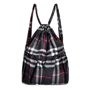 Printing Double Shoulders Drawstring Sports Backpack Bag (Black Grid)