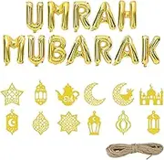 2PCS Umrah Mubarak Decoration Set ,Beautiful Umrah Mubarak Balloons and Elegant Festive Decorations for Special Umrah Mubarak Celebration, Umrah Mubarak Banner Perfect for Home Event Decor