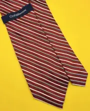 NWT Croft & Barrow Mens Red Striped 100% Silk Tie Necktie