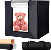 MSKIRA 80CM/32 Photo Studio Light Box Shooting Tent, Portable Photography Lighting Tent Kit with Integrated 126 LED 5500K Lights, Black White Orange Backdrops and Carry Bag