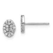 14k White Gold Real Diamond Cluster Oval Earrings