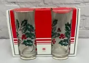 Vtg Christmas Drinking Glasses Holiday Party Barware Holly Leaves Set of 4 New