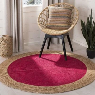 Braided Round Natural & Multi Colour Jute Mat Rugs Floor Shabby Chic Indian Mat
