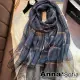 【AnnaSofia】真絲羊毛混紡大尺寸披肩絲巾圍巾-金絲線格紋 現貨(幕藍系)