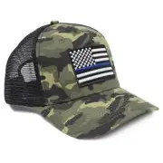 USA Thin Blue Line Flag Hats - Snapback Trucker Baseball Hat (Camouflage)