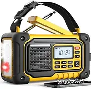 Emergency Weather Radio, AM/FM/SW/NOAA Hand Crank Radio with 37000mWh Portable Power Bank, USB/Solar/Hand Crank Charging, AAA Battery Operated, SOS Alarm & Flashlight for Indoor/Outdoor Emergency