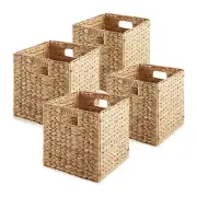 4pk 13" Hyacinth Collapsible Storage Cube Basket Bins for Shelves, Natural
