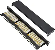 24 Port Patch Panel, Shielded Type Network Cable Patch Panel with Removable Interchangeable Jacks,Cold Rolled Steel, PC, Phosphor Bronze Gold Plated