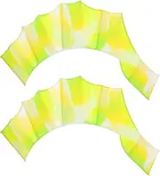 uxcell Silicone Swimming Gloves, 1 Pair Webbed Swim Gloves Finger Frog Type Water Resistance Gear Paddle Fins for Aquatic Training, Green Tone, M