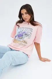 Pink Graphic Tee Short Sleeve Round Neck Print Jersey - Size XS, Women's Graphic Tee