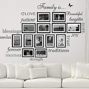 Set of 14 Family is Quote Words Wall Vinyl Decal Sticker Picture Frame Decoration DIY Living Room Dining Room Mural Matte Black (The Photo Frame not Included)