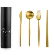 KiiZYs 8-pc Matte Gold Silverware Set Stainless Steel Fork Knife Chopsticks