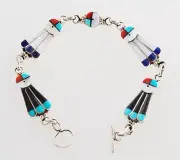 Zuni Handmade Sterling Silver Sunface Inlay Link Bracelet by Clayton Vacit