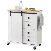 Kitchen Island Trolley Wooden Serving Cart Bar 4 Storage Drawers Rolling Wheels