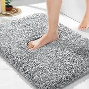 Yimobra Plush Thick and Soft Cut Pile Bathroom Mats, Super Shaggy Comfortable Quick Water Absorbing Non Slip Bath Rugs, Ultra Plush Thick with Machine Washable Bath Mat Gray