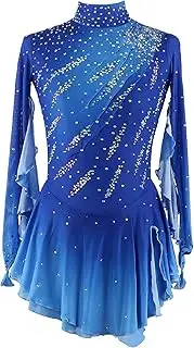 [Zagitova] Figure Ice Skating Dress for Girls, Long Sleeved Hook Finger Competition Performance Costume, Customizable