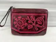 Patricia Nash CASSINI Wristlet Clutch BERRY Red TOOLED LEATHER RARE FIND NEW