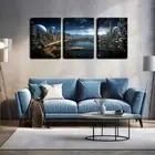 3pcs The Prosperous Future City Wall Art Canvas Framed 50x70cm