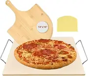 18 inch Pizza Stone for Oven & Grill, 17.8"x16" Grill Pizza Stone with handles and Wooden Pizza Peel 16 inch x 14 inch for Crispy Crust, Cooking Stone for Oven Ideal for Homemade Pizzas, Bread & More