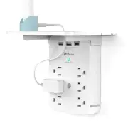Wall Outlet Extender, 6 AC Outlets, Shelf, 2 USB & USB C Ports