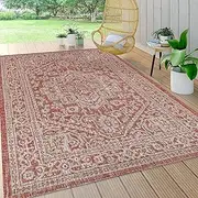 JONATHAN Y SMB101A-9 Sinjuri Medallion Textured Weave Indoor Outdoor Area Rug Coastal Bohemian Rustic Glam Easy Cleaning Bedroom Kitchen Backyard Patio Non Shedding, 9 X 12, Red/Taupe