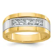 14k Two-tone Two Tone 1/2 Ct. Lab Grown Diamond VS/SI+ G+ Five Stone Polished and Satin Men's Ring