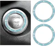 povtii 2 PCS Car Bling Engine Start Ring Decal, Sparkling Rhinestone Vehicle Engine Start Button Decal, Auto Push Start Button Cover Sticker for Most Automotive, Car Accessories (Lake Blue)