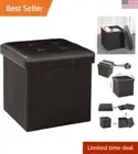 Brown Folding Storage Ottoman Cube - Faux Leather - Hidden Storage - 12.6"