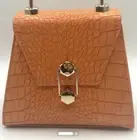 Badgley Mischka Orange Frame Bag Purse Gold Hardware Croc Vegan Leather NWT