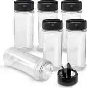 Plastic Spice Jars with Black Cap 6 Pack 5.5 Oz Clear Plastic Bottle Containers