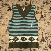 Old Navy NWT! Kids Olive/Blue/White Knit Striped & Argyle Sweater Vest Size L