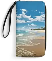 [BFGWK] Large Wallet Novelty Sandy Beach Printing Long Wallet With Zipper Leather Wallet Suitable For Both Men And Women, style, 19.7x10.5cm, Style, 19.7x10.5cm, 现代