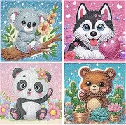 ajepon 4 Pack Animal Diamond Art Kits for Kids,Cute Animals Diamond Art for Kids Ages 8-12,Koala Dog Panda Bear Diamond Painting Kits for Kids with Package for Gift Home Wall Decor(6x6inch)