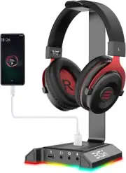 W1 RGB Headphones Stand Gaming Headset Stand with 7.1 Surround Sound, Desktop...